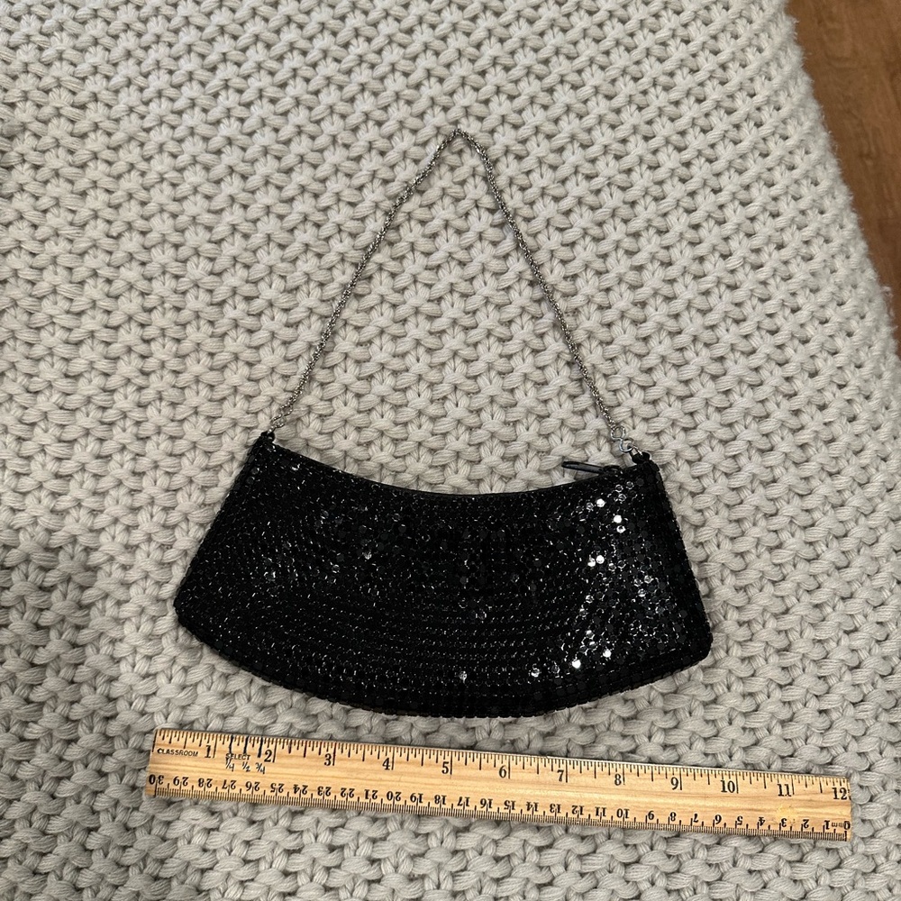 Elegant Black Evening Formal Sequin Clutch Bag Purse - Picture 2 of 3